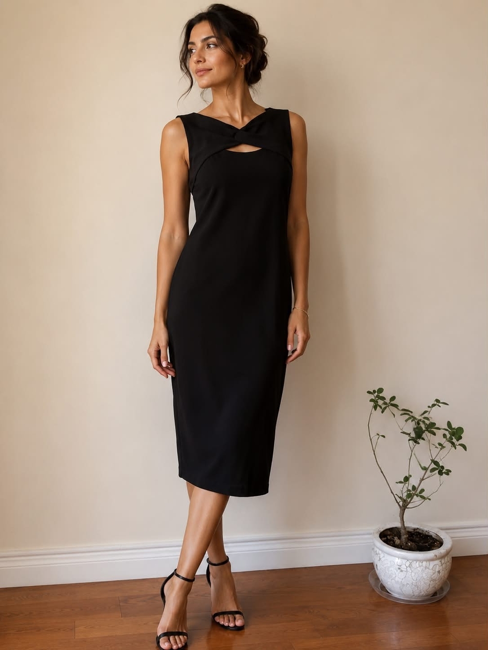 NEW Spense Black Twist-Front Midi Dress M